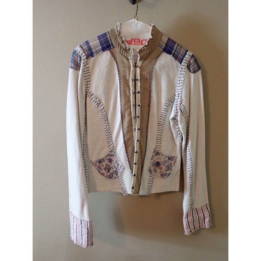 Free People Vintage Patchwork Jacket Cardigan Medium White Boho Chic